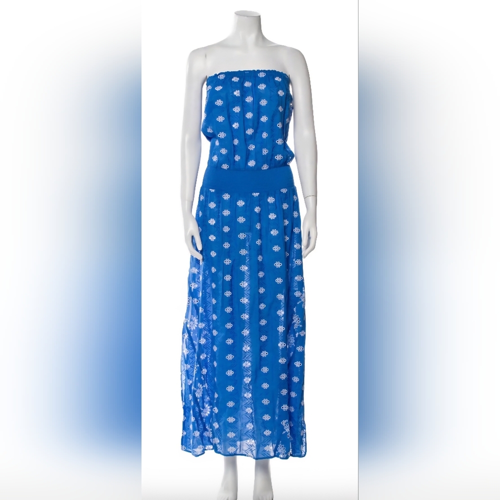 Ramy Brook Royal Blue Strapless Maxi Dress with White Print